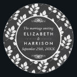 Chalkboard Floral Leaf Wedding Classic Round Sticker<br><div class="desc">These favor stickers are perfect for any couple planning an elegant wedding celebration.

The floral design can be personalized to suit your special event and will be perfect for any botanical themed party,  including; bridal showers,  engagements,  wedding showers,  birthday parties and much,  much more.</div>