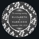 Chalkboard Floral Leaf Wedding Classic Round Sticker<br><div class="desc">These favor stickers are perfect for any couple planning an elegant wedding celebration.

The floral design can be personalized to suit your special event and will be perfect for any botanical themed party,  including; bridal showers,  engagements,  wedding showers,  birthday parties and much,  much more.</div>
