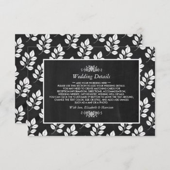 Chalkboard Floral Leaf Wedding Detail Enclosure Card by StampedyStamp at Zazzle
