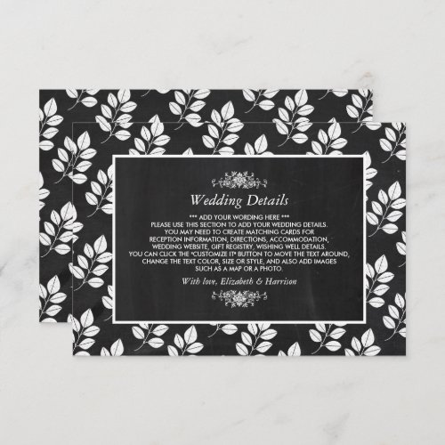 Chalkboard Floral Leaf Wedding Detail Enclosure Card
