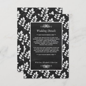 Chalkboard Floral Leaf Wedding Detail Enclosure Card by StampedyStamp at Zazzle