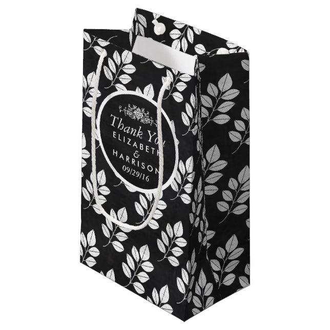 Chalkboard Floral Leaf Wedding Favor Small Gift Bag (Front Angled)