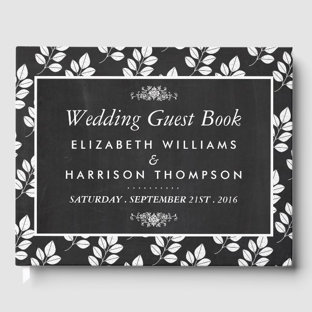 Chalkboard Floral Leaf Wedding Guest Book (Front)