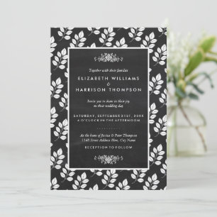 Chalkboard Floral Leaf Wedding Invitation