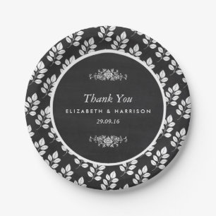 Chalkboard Floral Leaf Wedding Paper Plates