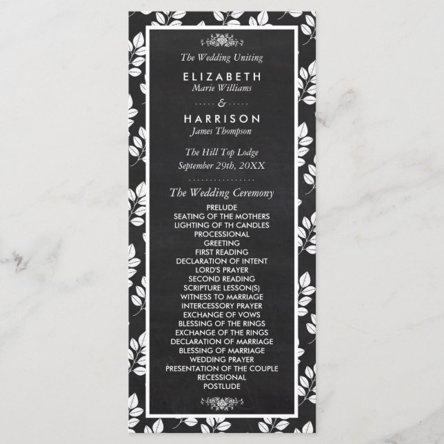 Chalkboard Floral Leaf Wedding Program (Front)
