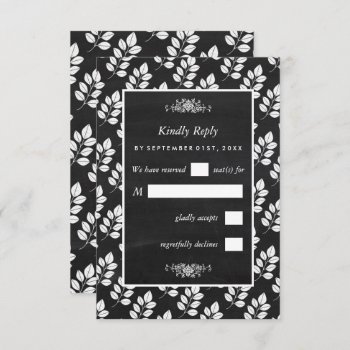 Chalkboard Floral Leaf Wedding Rsvp Card by StampedyStamp at Zazzle