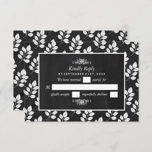 Chalkboard Floral Leaf Wedding RSVP Card