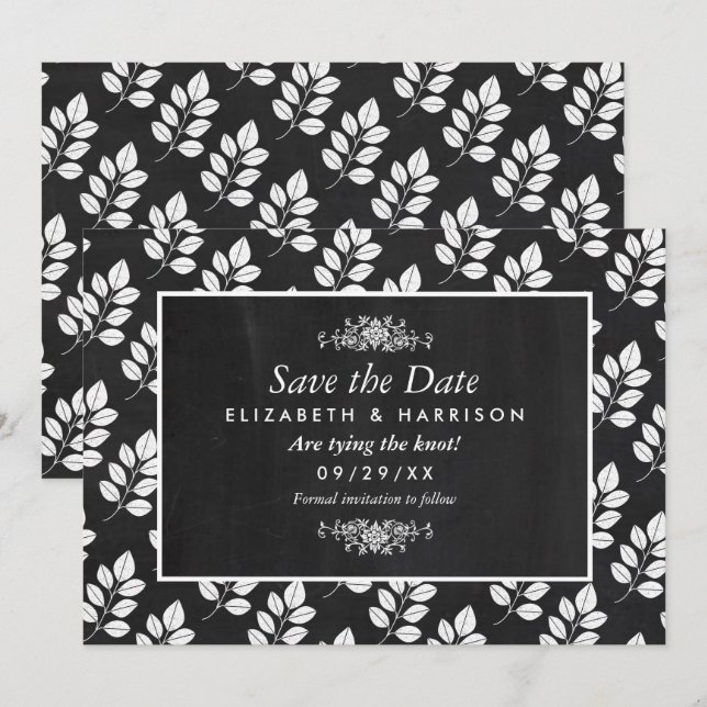 Chalkboard Floral Leaf Wedding Save The Date (Front/Back)