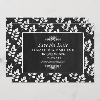 Chalkboard Floral Leaf Wedding Save The Date by StampedyStamp at Zazzle