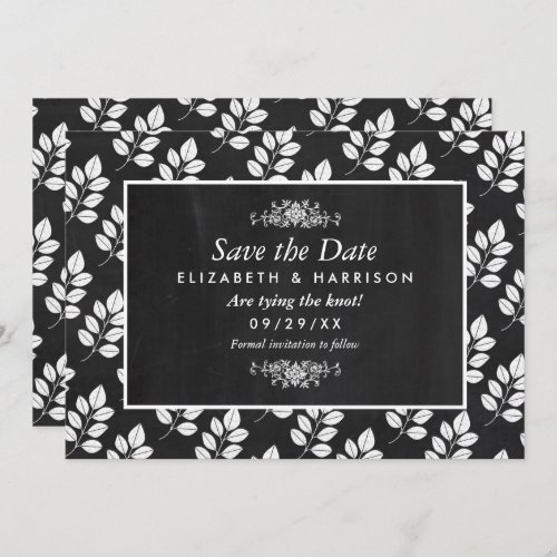 Chalkboard Floral Leaf Wedding Save The Date