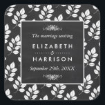 Chalkboard Floral Leaf Wedding Square Sticker<br><div class="desc">These favor stickers are perfect for any couple planning an elegant wedding celebration.

The floral design can be personalized to suit your special event and will be perfect for any botanical themed party,  including; bridal showers,  engagements,  wedding showers,  birthday parties and much,  much more.</div>