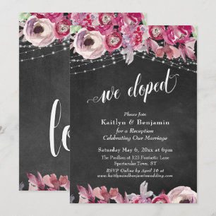 Chalkboard Floral Lights We Eloped Reception-Only Invitation