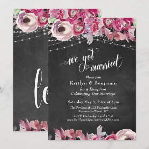 Chalkboard Floral Lights Wedding Reception Only Invitation