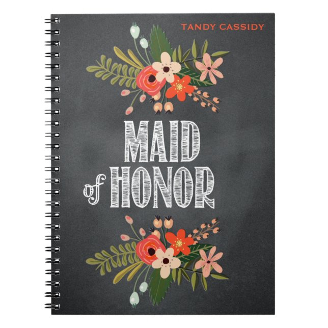 Chalkboard Floral Maid-of-Honor Notebook (Front)