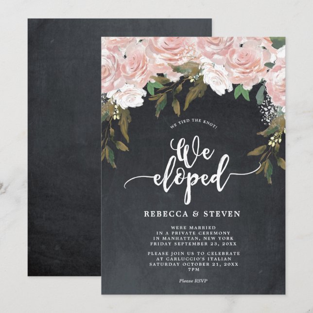 chalkboard floral modern we eloped invitation (Front/Back)