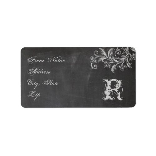 Chalkboard Floral Monogram Address Label