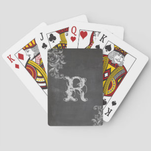 Chalkboard Floral Monogram Playing Cards