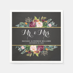 Chalkboard Floral Mr. and Mrs. Wedding Napkins