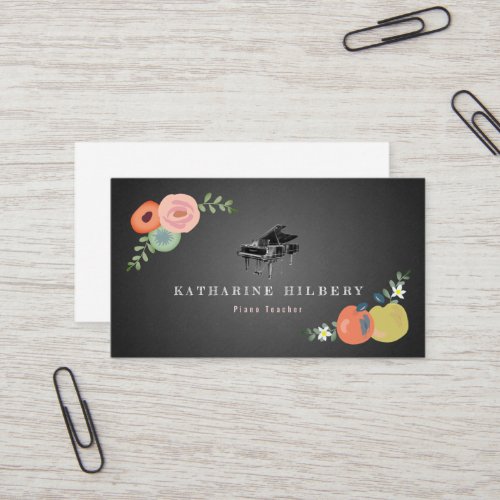 Chalkboard Floral PianoTeacher Business Card