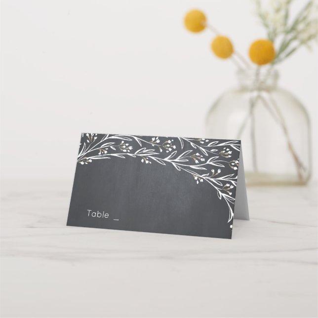Chalkboard floral rustic wedding place cards (Front)