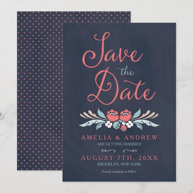 Chalkboard Floral Save the Date Card (Front/Back)