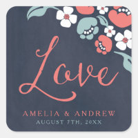 Chalkboard Floral Save the Date Love Wedding Square Sticker