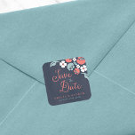Chalkboard Floral Save the Date Square Sticker<br><div class="desc">This Save the Date square sticker features beautiful floral against a bluish chalkboard background, with the word "Save the Date" in modern script font. Use it to seal your Save the Date envelopes or for decoration. Check out other matching Wedding/Bridal items in my collection here -> http://www.zazzle.com/collections/bluish_chalkboard_floral_bridal_and_wedding-119872540777216768?rf=238364477188679314 Personalize it with...</div>