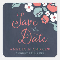 Chalkboard Floral Save the Date Square Sticker
