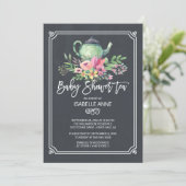 Chalkboard Floral Tea Party Neutral Baby Shower Invitation (Standing Front)
