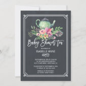 Chalkboard Floral Tea Party Neutral Baby Shower Invitation (Front)