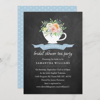Chalkboard Floral Teacup Bridal Shower Tea Party Invitation by Invitation_Republic at Zazzle