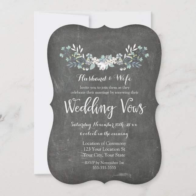 Chalkboard Floral Vintage Vow Renewal Invitation (Back)