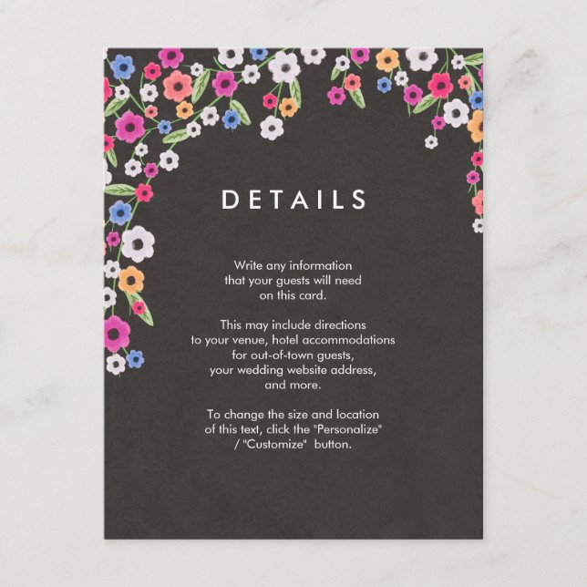 Chalkboard Floral Wedding Insert Cards (Front)