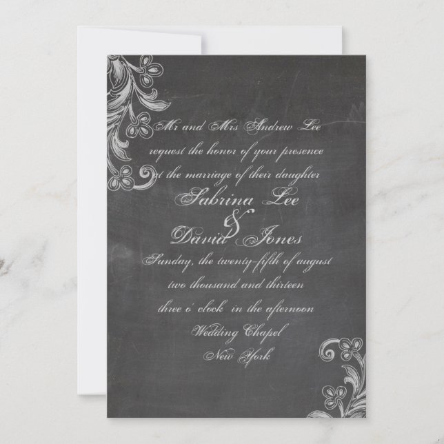 Chalkboard Floral Wedding Invitation (Front)