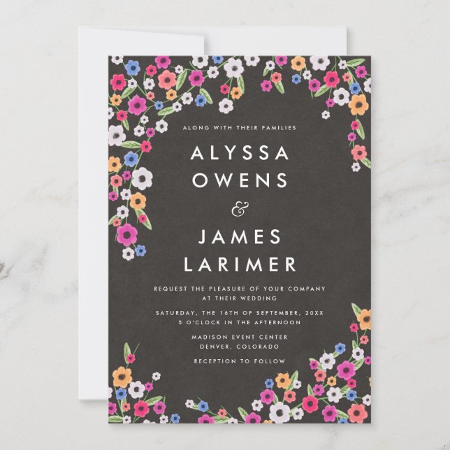 Chalkboard Floral Wedding Invitations (Front)