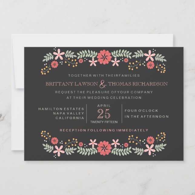 Chalkboard Floral Wedding Invitations (Front)