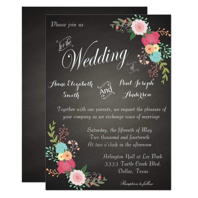 Chalkboard Floral Wedding Invitations