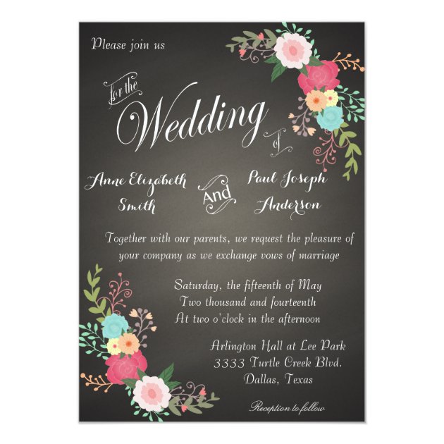Chalkboard Floral Wedding Invitations