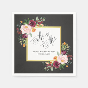 Chalkboard Floral Wedding Mr. and Mrs. Napkins