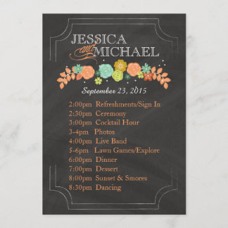 Chalkboard Floral Wedding Program ITINERARY CARD