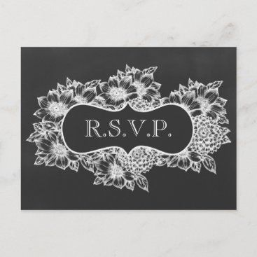 chalkboard floral wedding rsvp invitation postcard