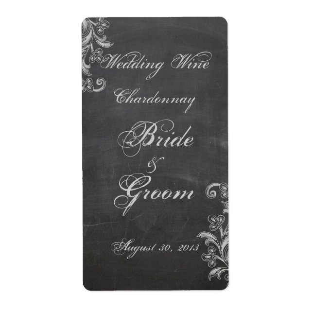 Chalkboard Floral Wedding Wine Label (Front)