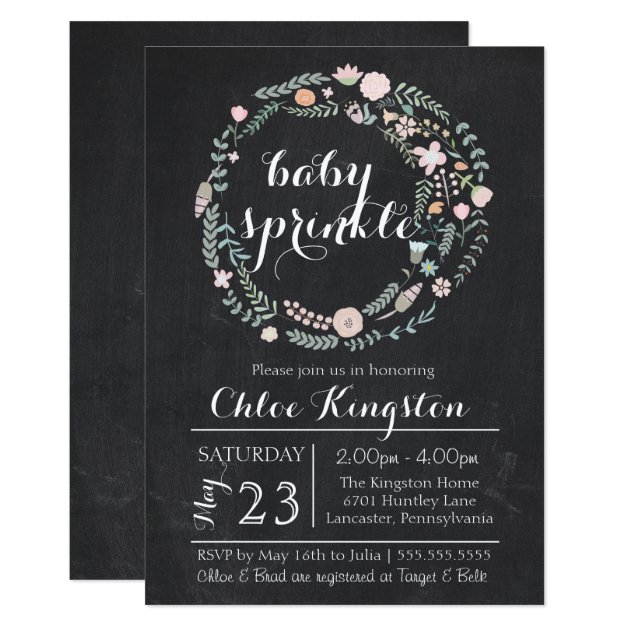 Chalkboard Floral Wreath Baby Sprinkle Invitation