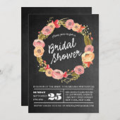 Chalkboard Floral Wreath Bridal Shower Invite (Front/Back)