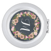 Chalkboard floral wreath monogram mirror compact (Side)
