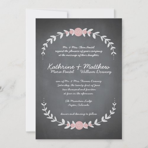 Chalkboard Floral Wreath Wedding Invitation