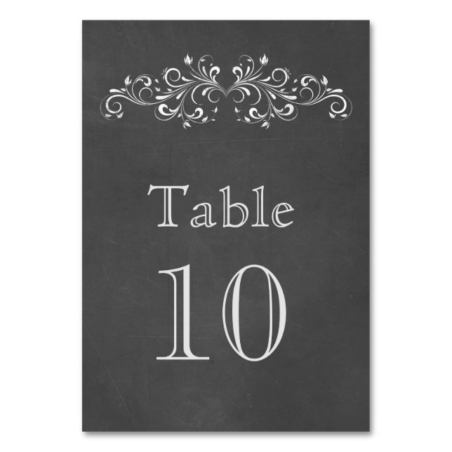Chalkboard Flourish and Swirl | Weddi Table Number (Front)