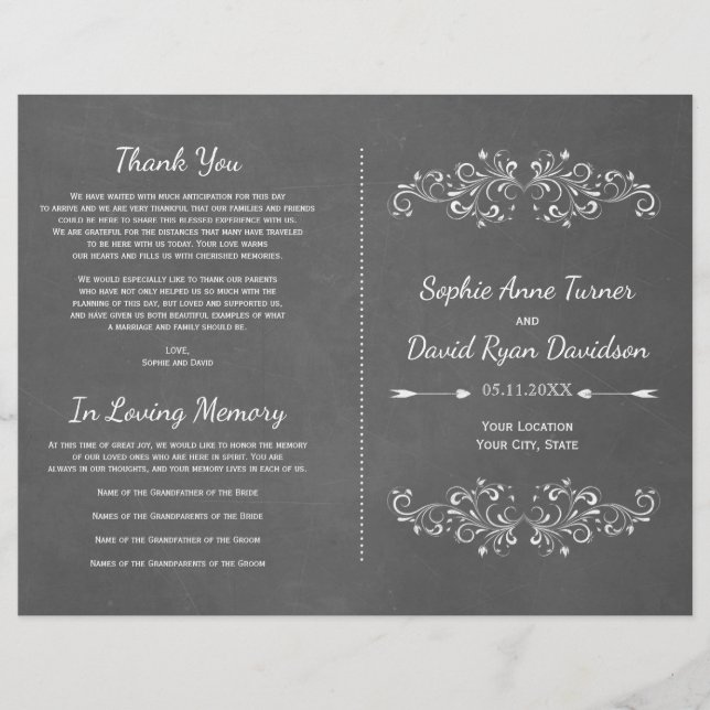 Chalkboard Flourish and Swirl | Wedding Program (Front)