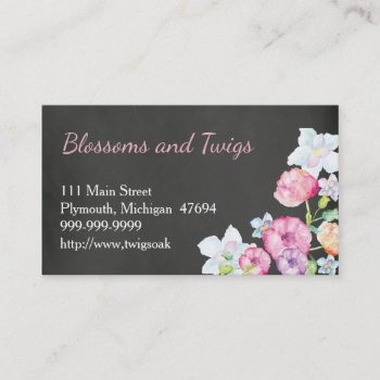 Chalkboard Flower Shop Business Card Watercolor by ProfessionalDevelopm at Zazzle